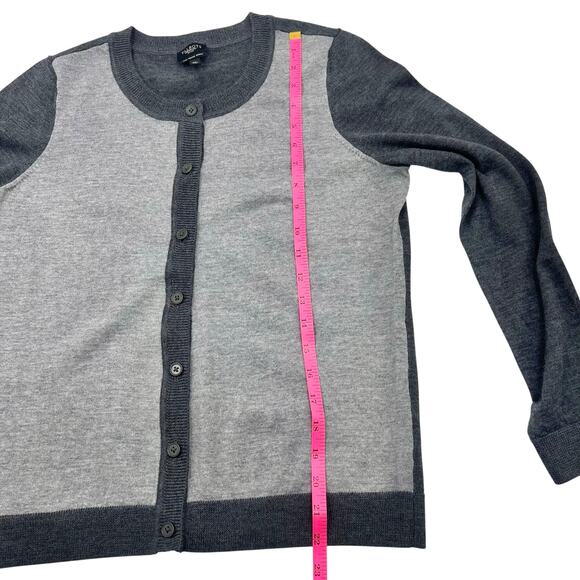 Talbots Womens Gray Color Block Italian Merino Wool Cardigan Work Twin Set Sz LP - Picture 11 of 16